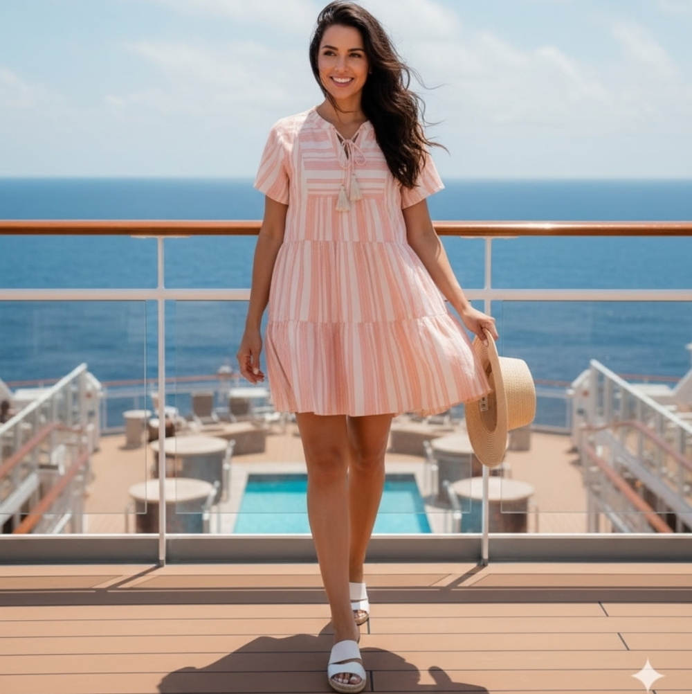 So Cute Orange And White Dress - Picture 2 of 6